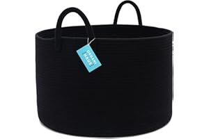 OrganiHaus Black Large Woven Basket for Storage 20x13 | Big Basket for Blankets for Living Room | Round Laundry Basket & Blanket Holder for Bedroom | Boho Blanket Basket | Pillow Basket & Toy Basket
