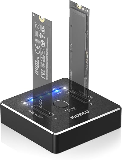 FIDECO M.2 NVMe SATA SSD Cloner Dock USB 3.2 Gen 2 20Gbps Dual Offline Clone