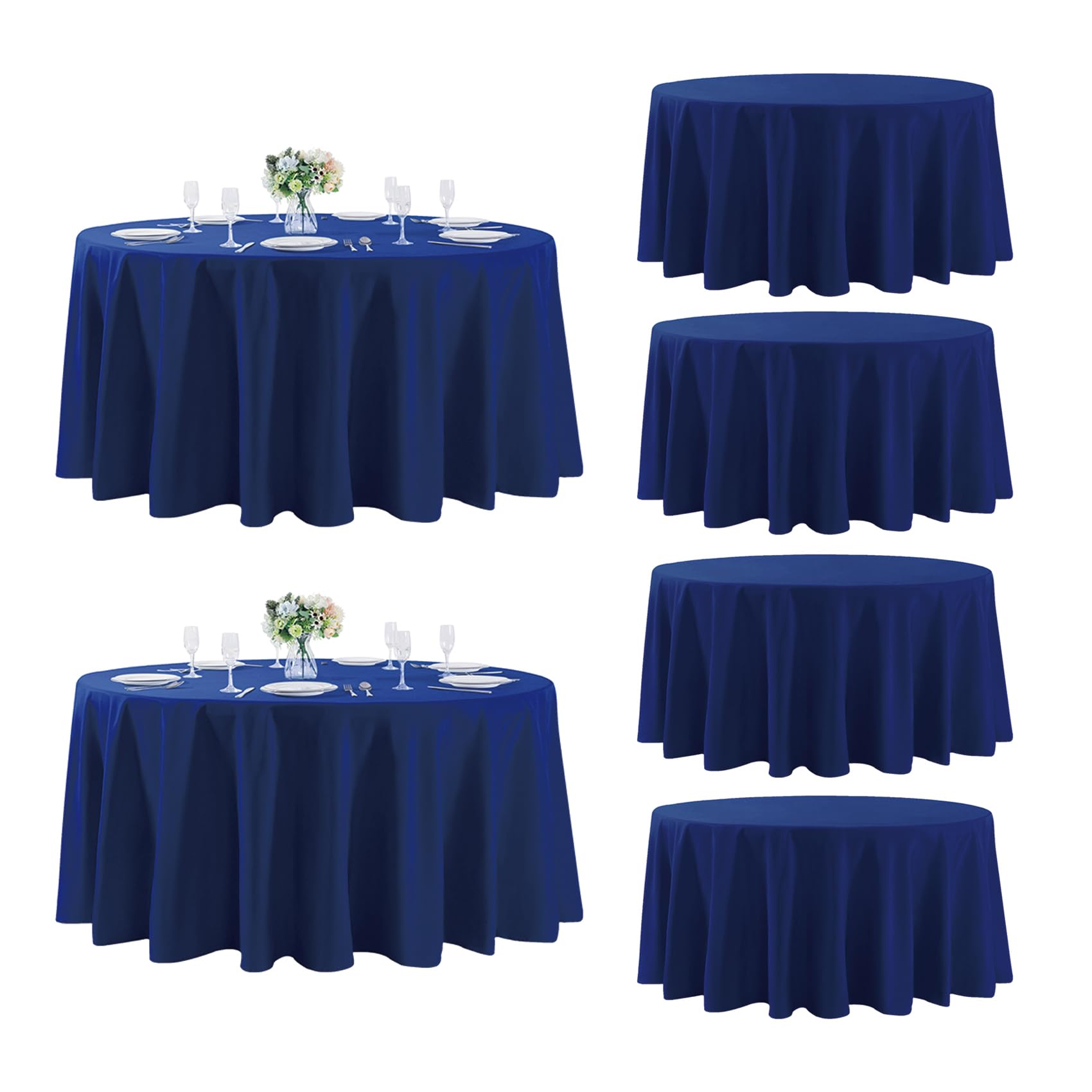 Photo 1 of Fokitut 6 Pack Round Tablecloth, 108 Inch, Stain Resistant and Wrinkle Polyester Table Cloth, Fabric Table Cover for Kitchen Dining, Wedding, Party, Holiday Dinner-Royal Blue