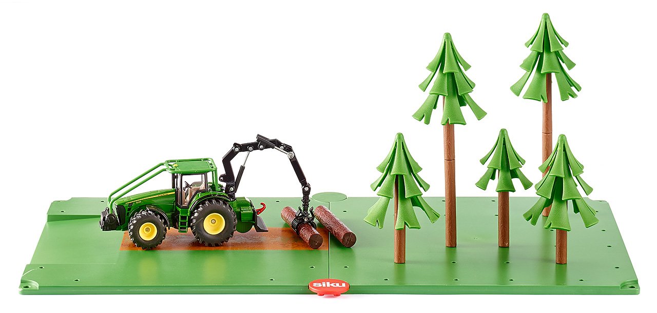siku 5605, Forestry Set with Tractor, 2 base plates and 5 trees, Plastic,Metal, Green, Multifunctional
