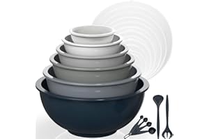 Umite Chef Mixing Bowls with Airtight Lids, 18 Piece Plastic Nesting Bowls Set Includes Measuring Cups, Microwave Safe Mixing Bowl Set Great for Mixing, Baking, Serving, Dishwasher (Gray Ombre)