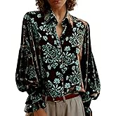 CHERRYBETTY Womens Velvet Blouse Top Vintage Floral Puff Sleeve Fall Winter Loose Trendy Dressy Casual Elegant Shirts