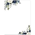 AnyDesign 60 Sheets Floral Stationery Letterhead Paper White Blue Flower Letter Paper Writing Paper Notes for Birthday Wedding Invitation Printing, 8.5 x 11 Inch, Single-Sided