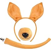 XEPST Animal Kangaroo Costume Set, Kangaroo Ears and Tail Set with Ears Headband, Nose and Tail for Animal Costume Cosplay Birthday Party Accessories Carnival Halloween Fancy Dress Party Supplies