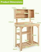TANGZON Wooden Potting Table with Compartments & Shelves, 80x42x136cm view 6