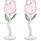 Cunhill 2 Pack Rose Wine Glasses 6oz Creative Crystal Red Wine Glasses Rose Flower Goblet Cocktail Juice Glass for Valentines Party Bar Wedding