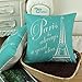 CaliTime Canvas Throw Pillow Cover Case for Couch Sofa Home Decoration Famous Paris Eiffel Tower 18 X 18 Inches Teal