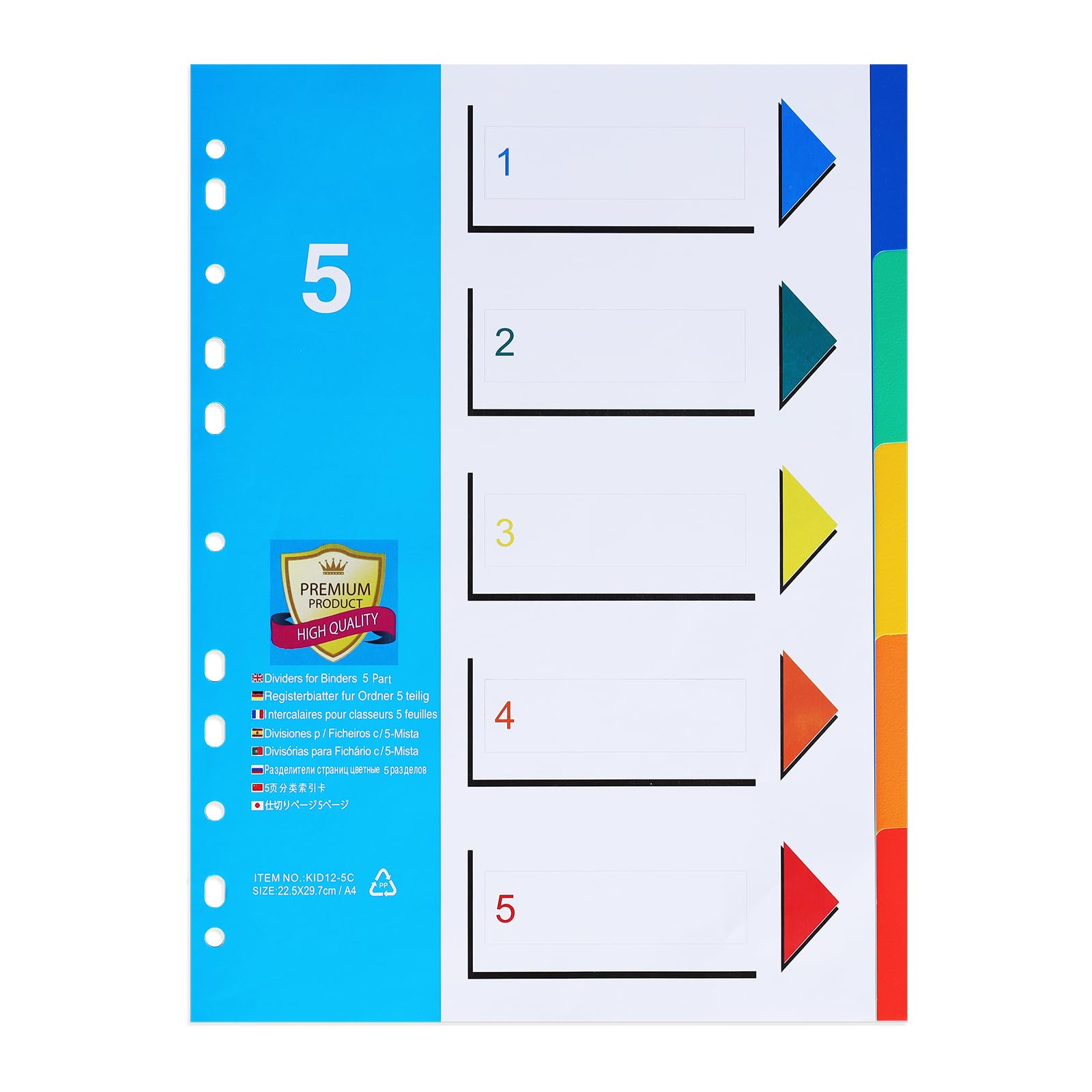 [10 Pack] A4 File Dividers 5 Part Number 1-5, Subject Divider with 11 Hole Punched Reinforced Colour Index Tabs for Home Office