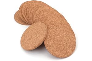 Tebery 20 Pack Round 3.9" Absorbent Cork Coasters for Drinks in Office, Home, or Cottage -1/5" Thick