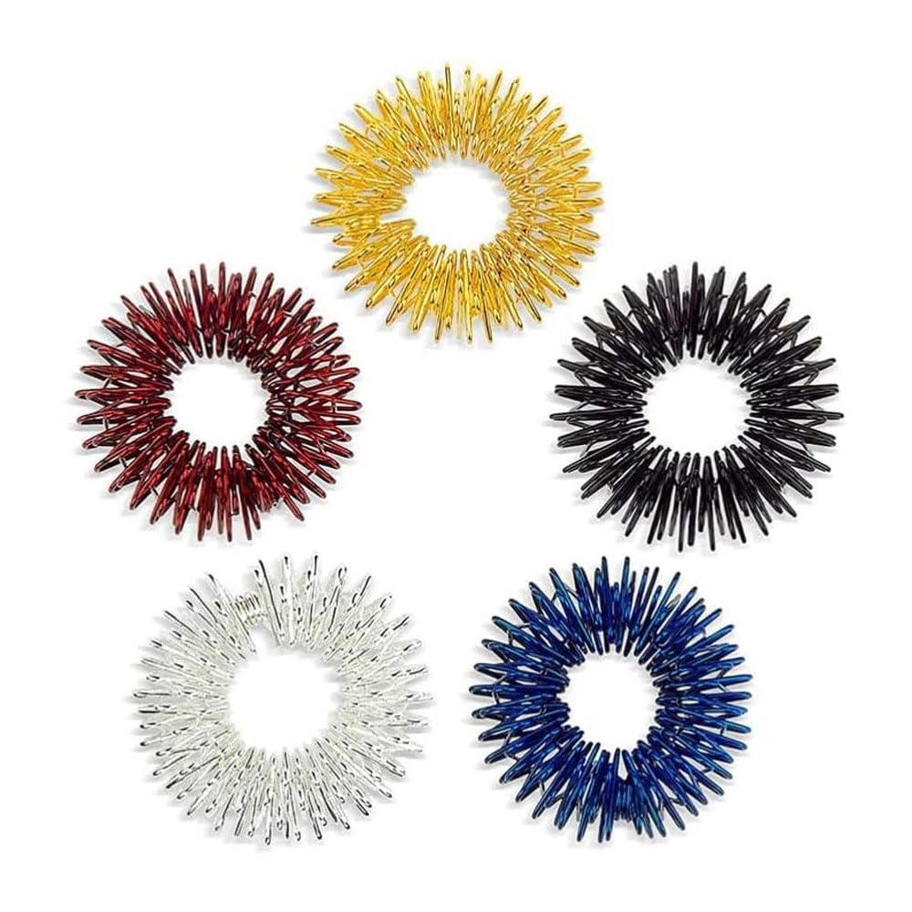 LATRAT Pack of 5 Massage Ring Acupressure Sensory Finger Rings Acupressure Ring Spiky Sensory Finger Rings Pain Therapy Finger