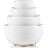 KooK Mixing Bowls, Ceramic Nesting Bowls, Stoneware Kitchen Bowls, For Prep, Serving, Dishwasher Safe, 18/40/90/140 oz, Set of 4, Moonstone