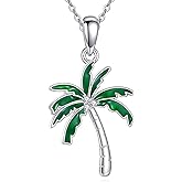 URONE Palm Tree Necklace for Women 925 Sterling Silver Turquoise Palm Tree Pendant Coconut Tree Jewelry Gifts