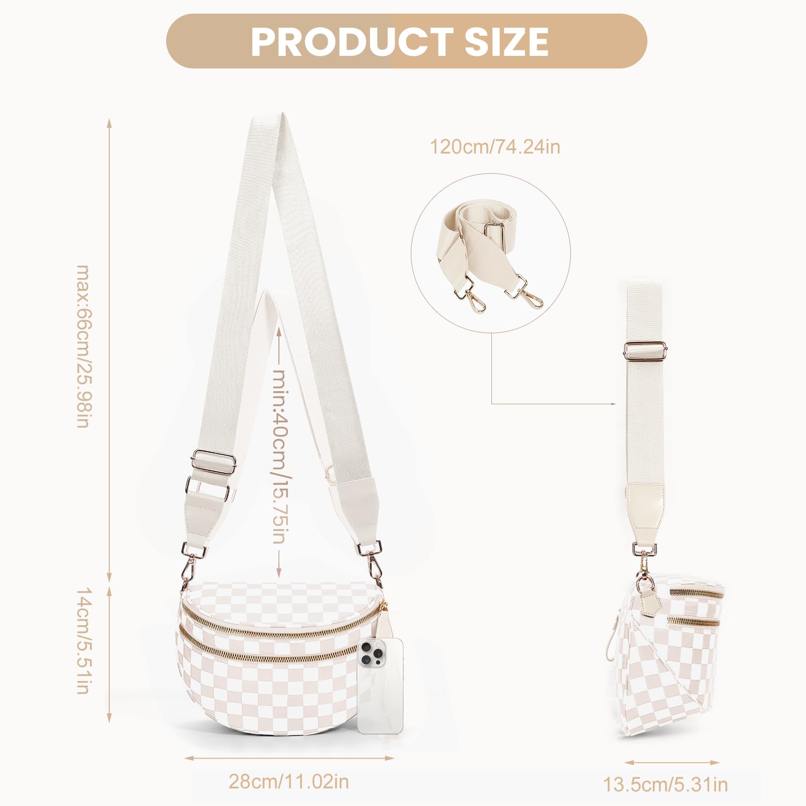 Checkered Crossbody Bum Bags for Women Nylon Checkered Purse Checkerboard Fanny Pack