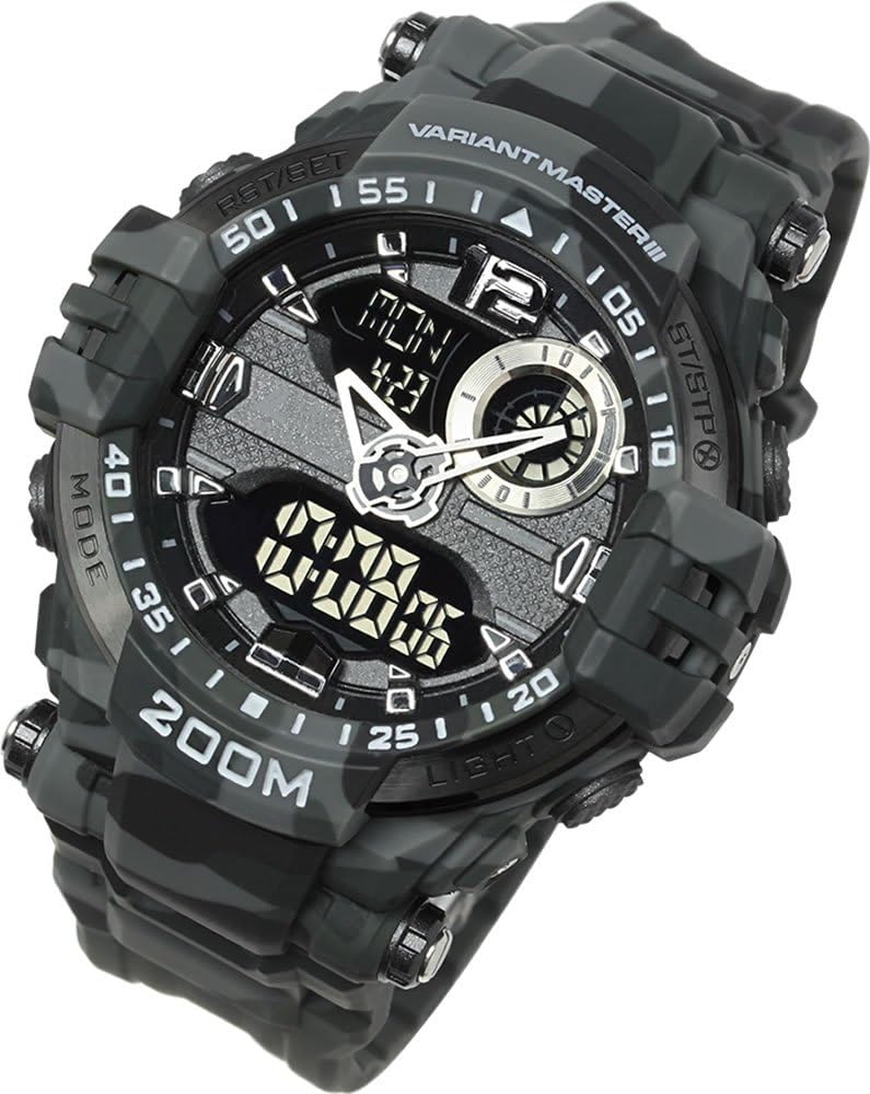 Analog - Digital Watch 660 ft Waterproof Stopwatch Timer Alarm World time Naval Camouflage Combat