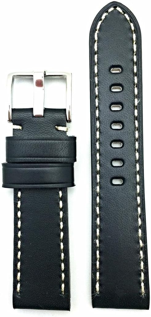 22mm Black Leather Watch Band Compatible with Panerai Watch | Smooth, Solid, Thick Padded Replacement Wrist Strap Bracelet that brings New Life to Any Watch (Mens Standard Length)