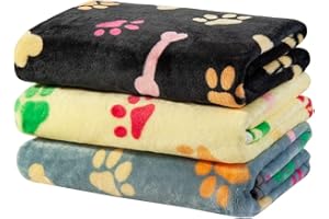 Dono 1 Pack 3 Dog Blankets, Soft Fluffy Fleece Pet Blanket Warm Sleep Mat Paw Print Design Puppy Kitten Throw Blankets Doggy Blanket for Dogs