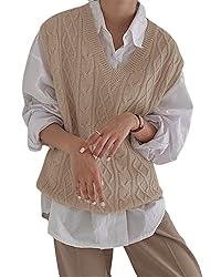 Women's V Neck Sweater Vest Oversized Sleeveless