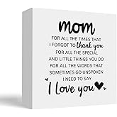 FISWAFY Mom Gifts Wooden Box Sign, Mom Gifts from Daughters Sons, Mother's Day Gifts for Mom, I Love You Mom Gifts, Thank You Mom Wood Block Signs for Home Desk Table Shelf Decor, 5x5 Inch