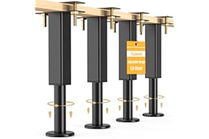 NESAPTO 4PCS Adjustable Height Bed Support Legs, 7.3-12 In, Metal Heavy Furniture Legs with Rubber Non-Slip Base for Sofa/Cabinet/Couch/Dresser/Table, Furniture Feet Replacement for King Queen Bed Frame Slat
