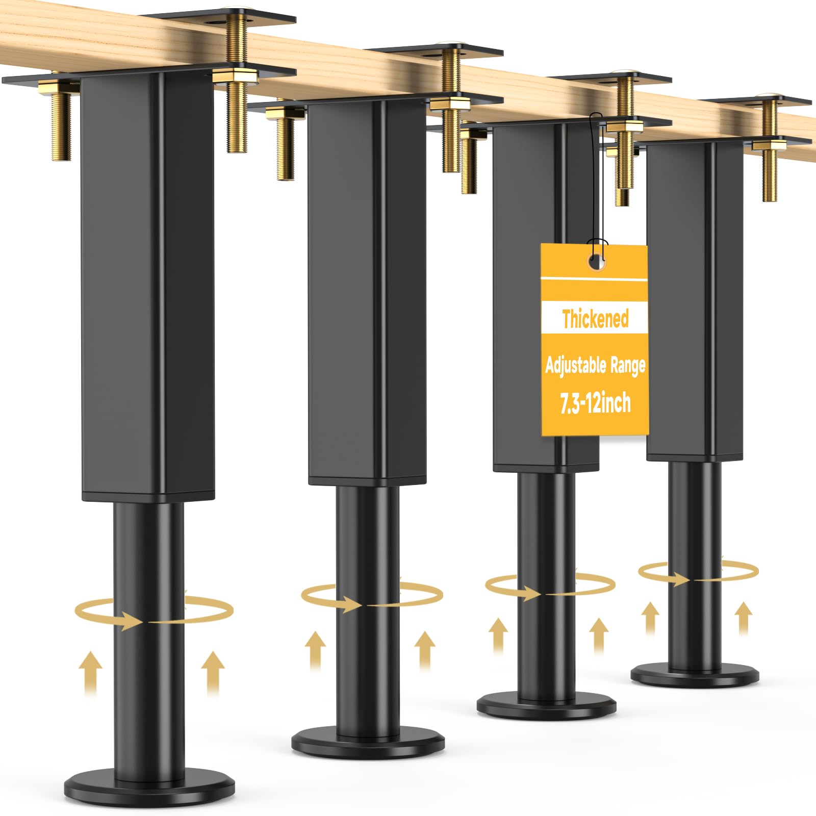 Photo 1 of 4PCS Adjustable Height Bed Support Legs, 7.3-12 In, Metal Heavy Furniture Legs with Rubber Non-Slip Base for Sofa/Cabinet/Couch/Dresser/Table, Furniture Feet Replacement for King Queen Bed Frame Slat