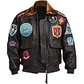 TBY THE BRAND FOR YOU TopG Flight Jacket – Maverick Bomber Leather Jacket with Aviator Fighter Pilot Patches