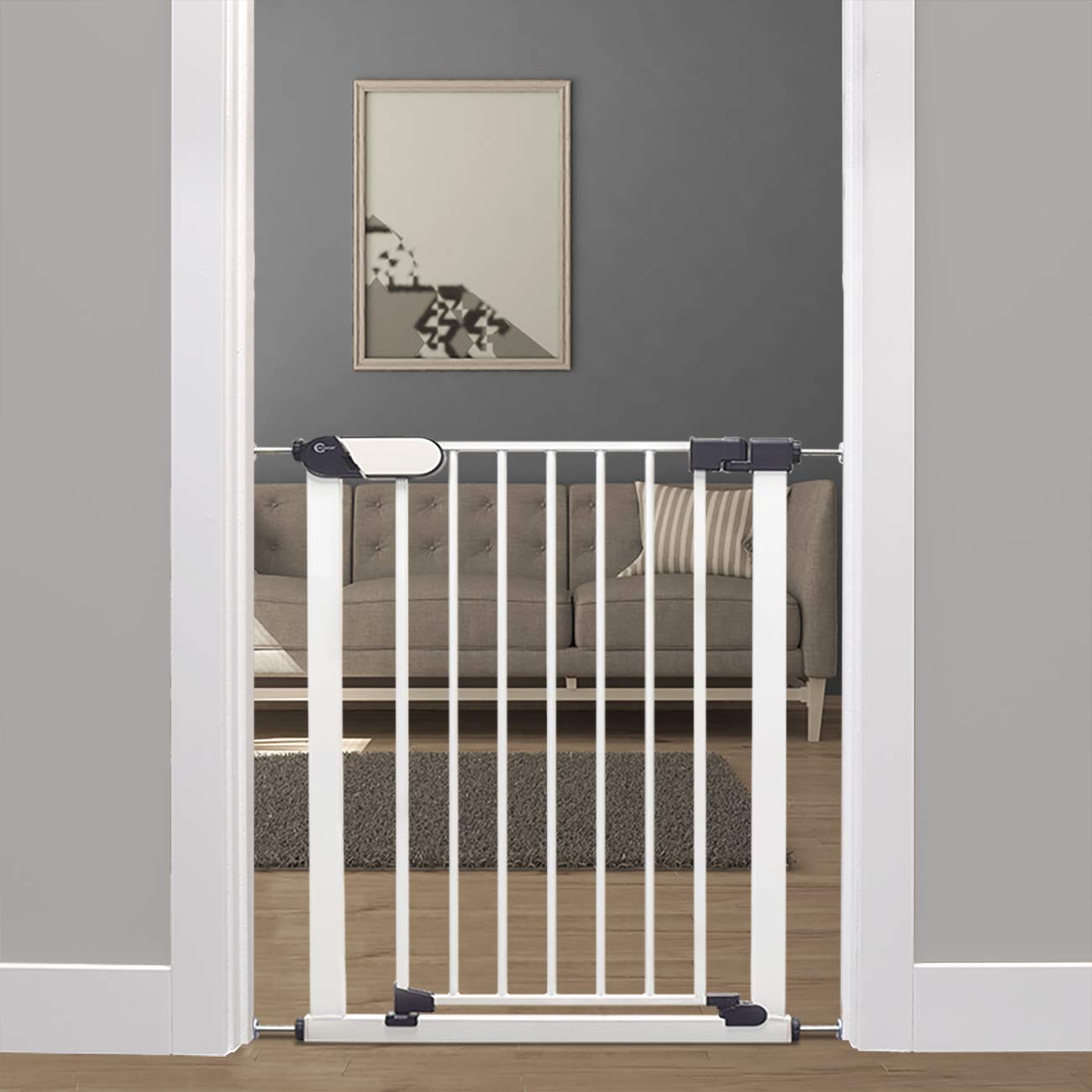 Callowesse© Kemble Stair Gate 7582cm, White. Pressure Fit Metal Baby