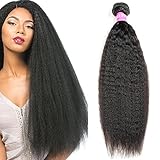 Mei You 8A Kinky Straight Hair 1 Bundles Yaki Human Hair Weave Unprocessed Brazilian Virgin Remy Sew in Hair Extensions Natural Black (12'')