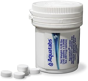 Sports & Outdoors - Aquatabs Water Purification Tablets (397mg, 100 Pack). Water Filtration System for Camping, Boating, Emergency Water, Survival Kit, and Marine. Easy-To-Use Water Purifier Treatment.