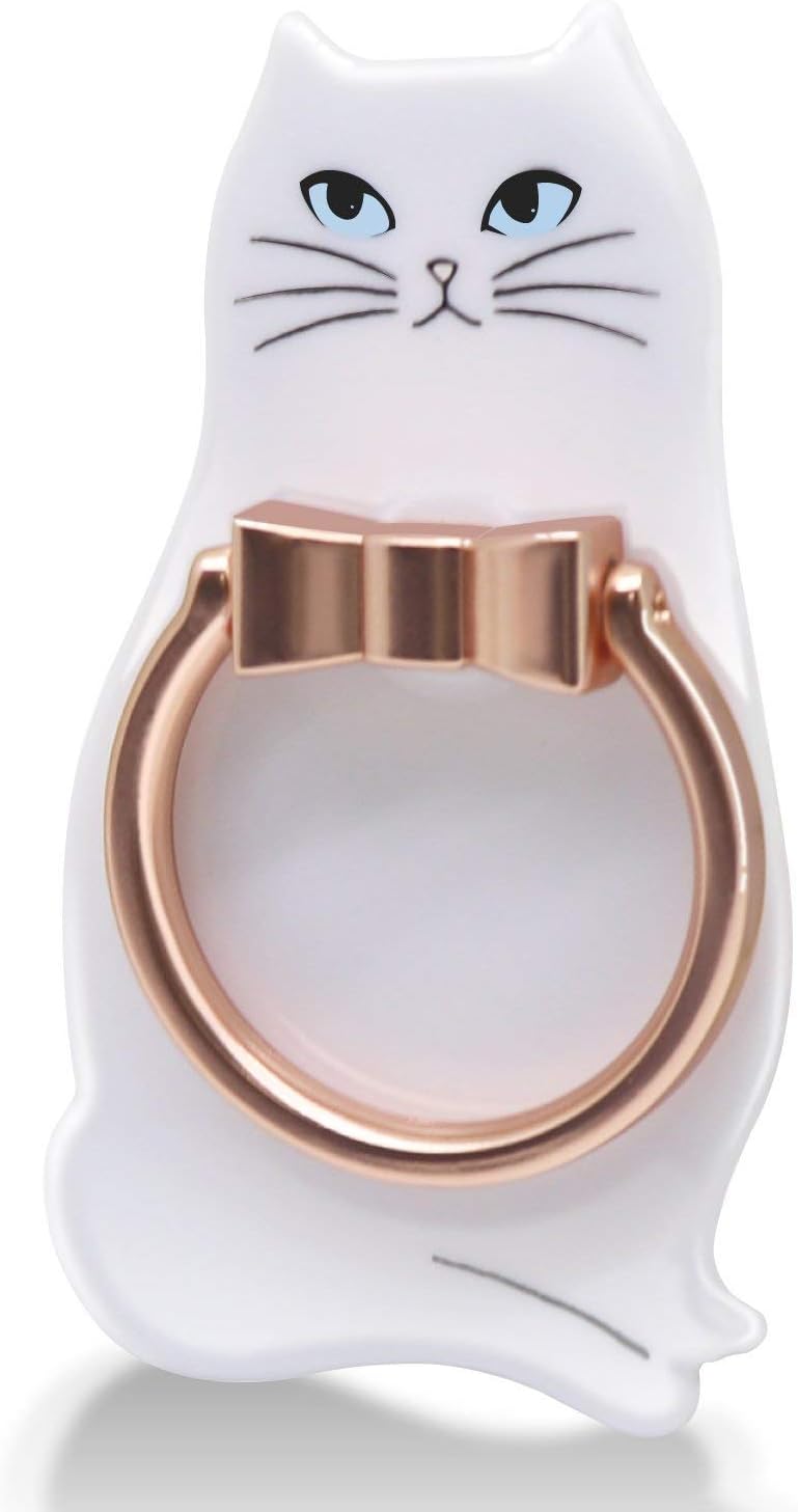 Elecom Smartphone Ring Holder Cat Design 360°Rotation Stand Function White P-STRJCTWH