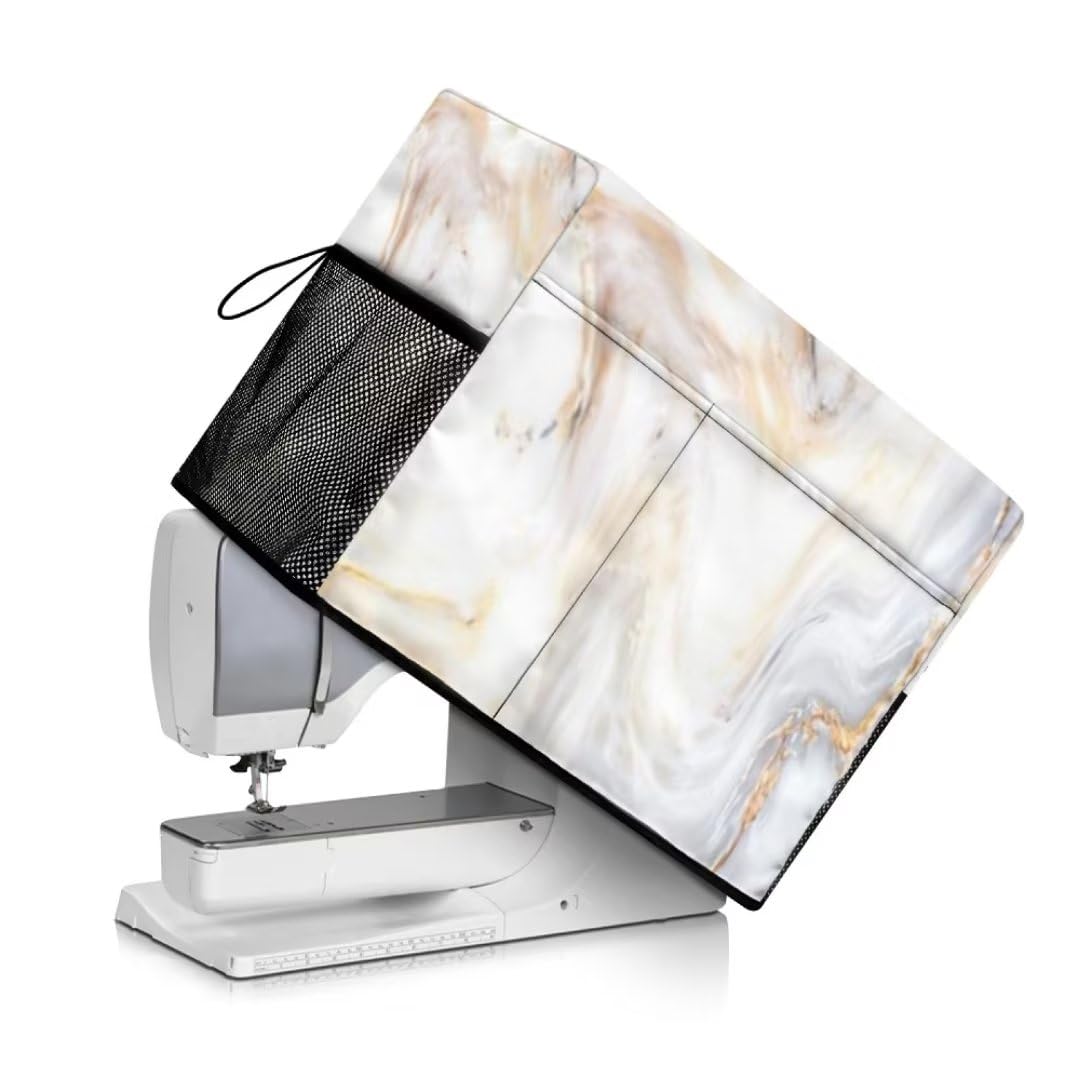 Jeiento Dust Cover for Sewing Machine - White Marble Washable//Dustproof Protector for Standard Sewing Machines