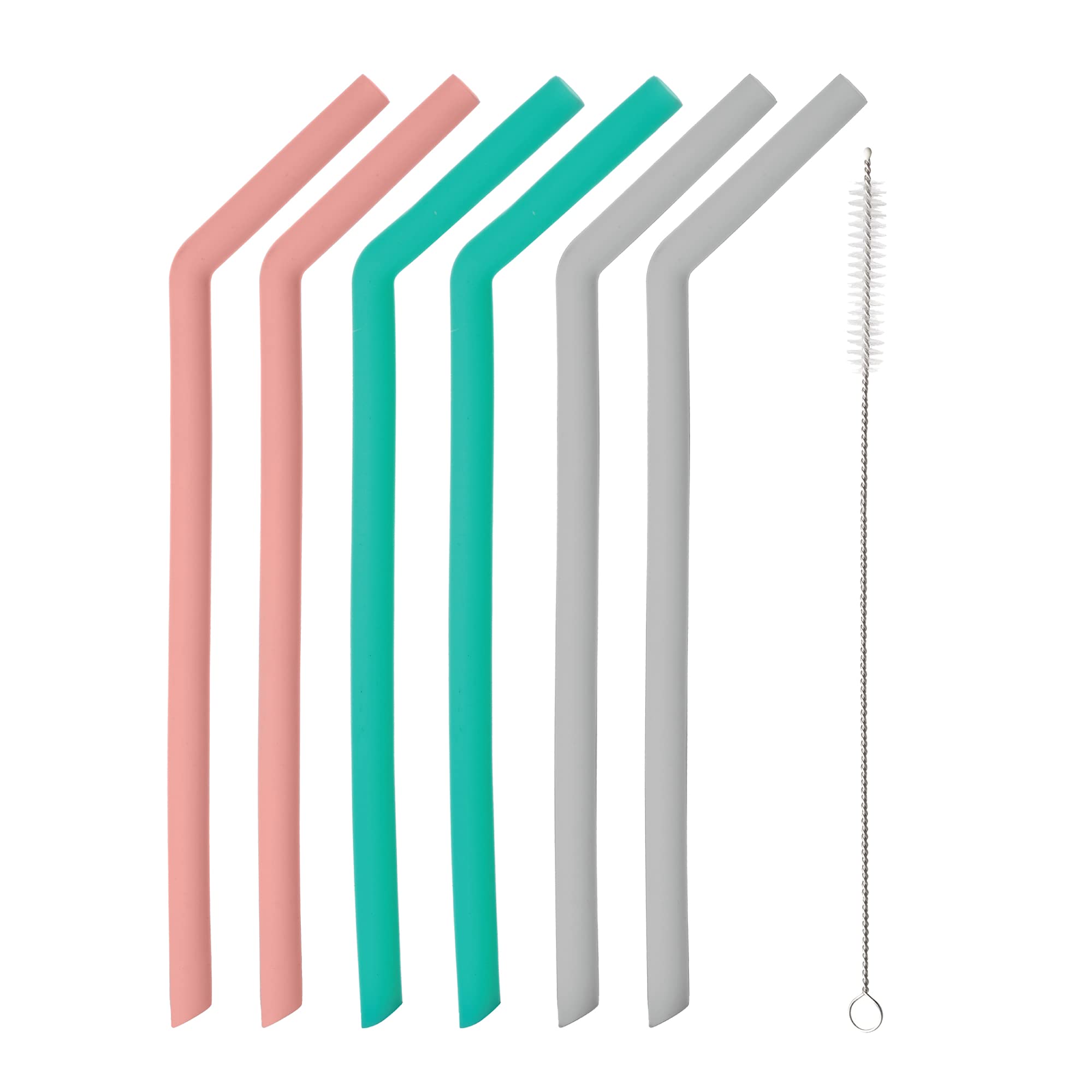 Typhoon Pure Set of 6 Silicone Bent Drinking Reusable Straws with Cleaning Brush