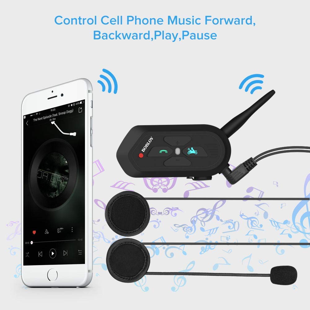 Boblov 2X V6 PRO Interfono Casco Moto 1200M Wireless Blue-Tooth Cuffie Auricolari Passeggero Impermeabile