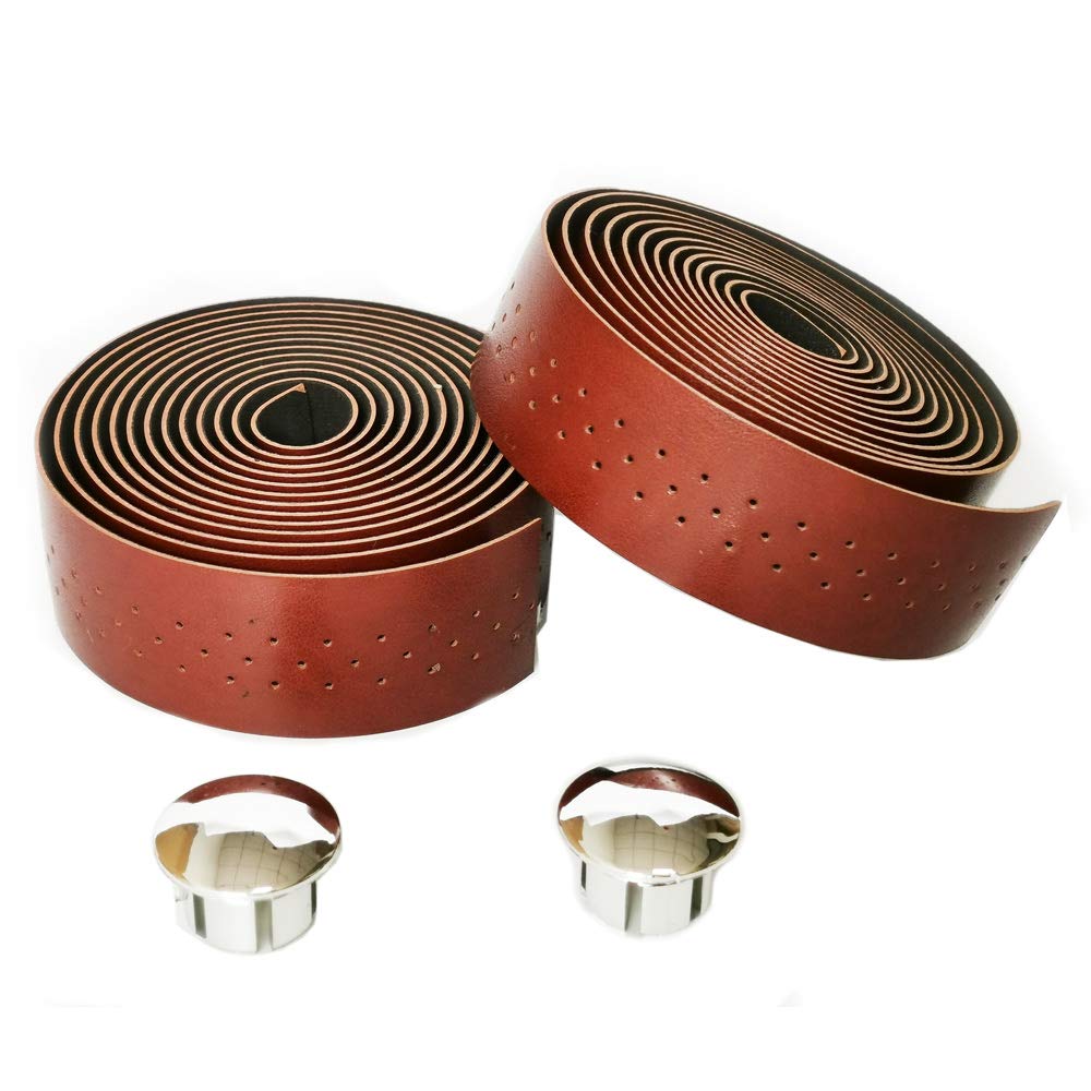 UPANBIKE Bike Handlebar Tape with Stomata Synthetic Leather Wraps for Road Bike Fixed Gear Bike (2pcs/set) (Dark Brown)