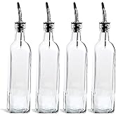 [4 PACK] DLD16 oz Glass Olive Oil Dispenser Bottle Set - 500ml Dark Green Oil & Vinegar Cruet Bottle with Pourers, Olive Oil 