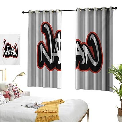 Amazon Com Burgundy Curtains Nathan Artistic Boys Name Graffito
