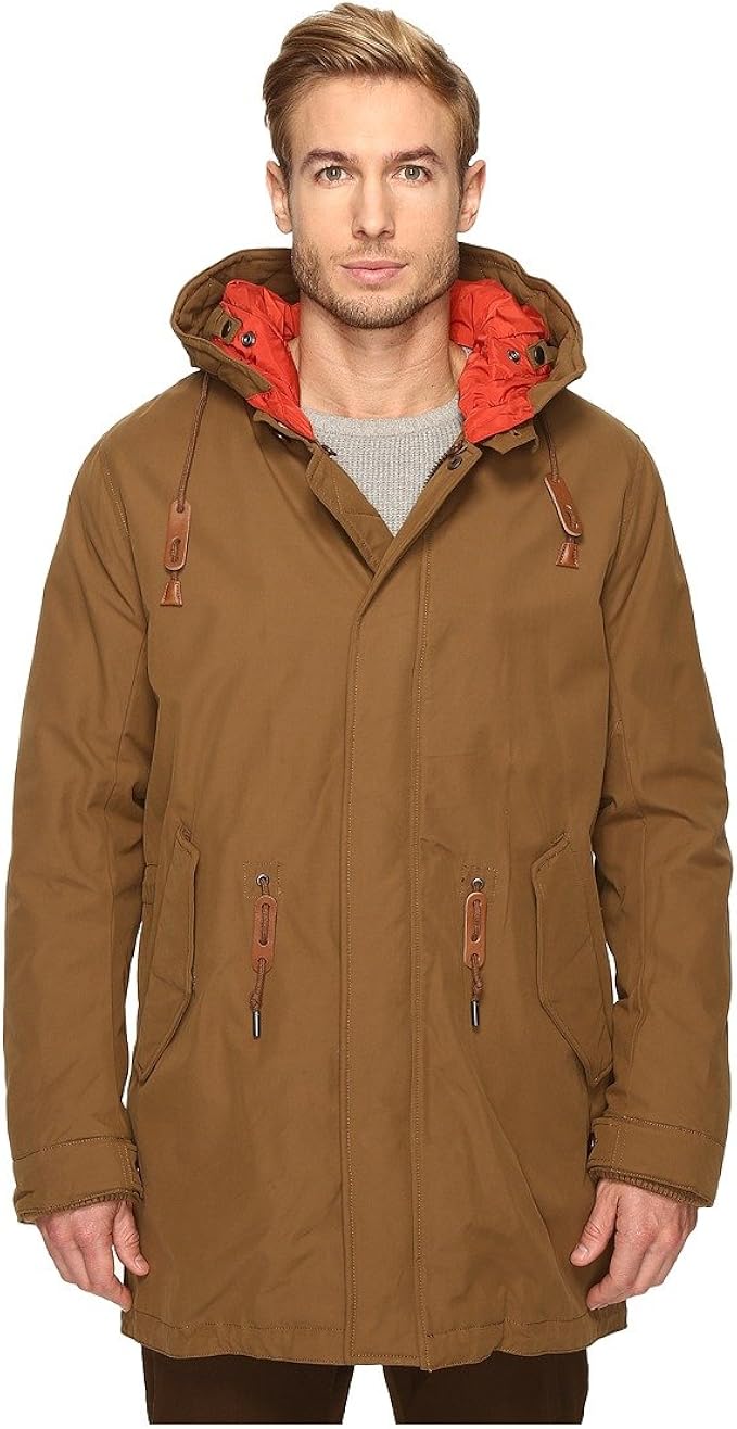 Cole Haan Men's Military Oxford Parka with Detachable Hood, Contrast