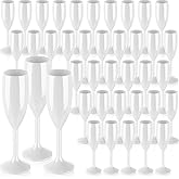 Domensi 40 Pcs Champagne Flutes Bulk 6 oz White Acrylic Wine Glasses Toasting Goblet Unbreakable Plastic High Stem Champagne Cups for Valentine's Day Wedding Birthday Party