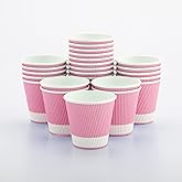 Restaurantware Ripple Wall Coffee Cups 25 Count 8 Ounce Insulated Light Pink Paper Cups, Rolled Rim Spill-Resistant Disposable Paper Non-Slip for Coffee, Beverages