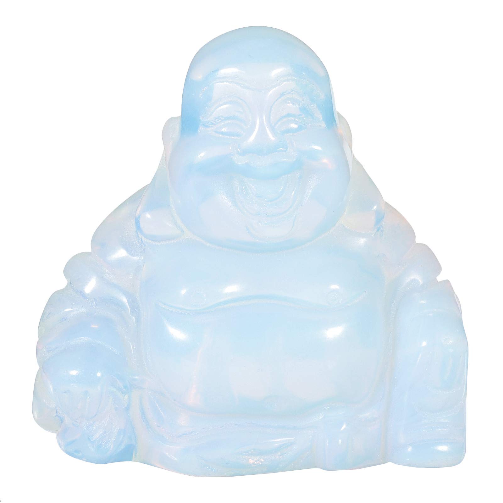 mookaitedecor Opalite Happy Laughing Crystal Buddha Statue Small Ornament for Home, Mini Buddhism Gift Carved Buddha Figure Good Luck Charm Pocket Stone Table Desk Home Decoration 1.5 inch