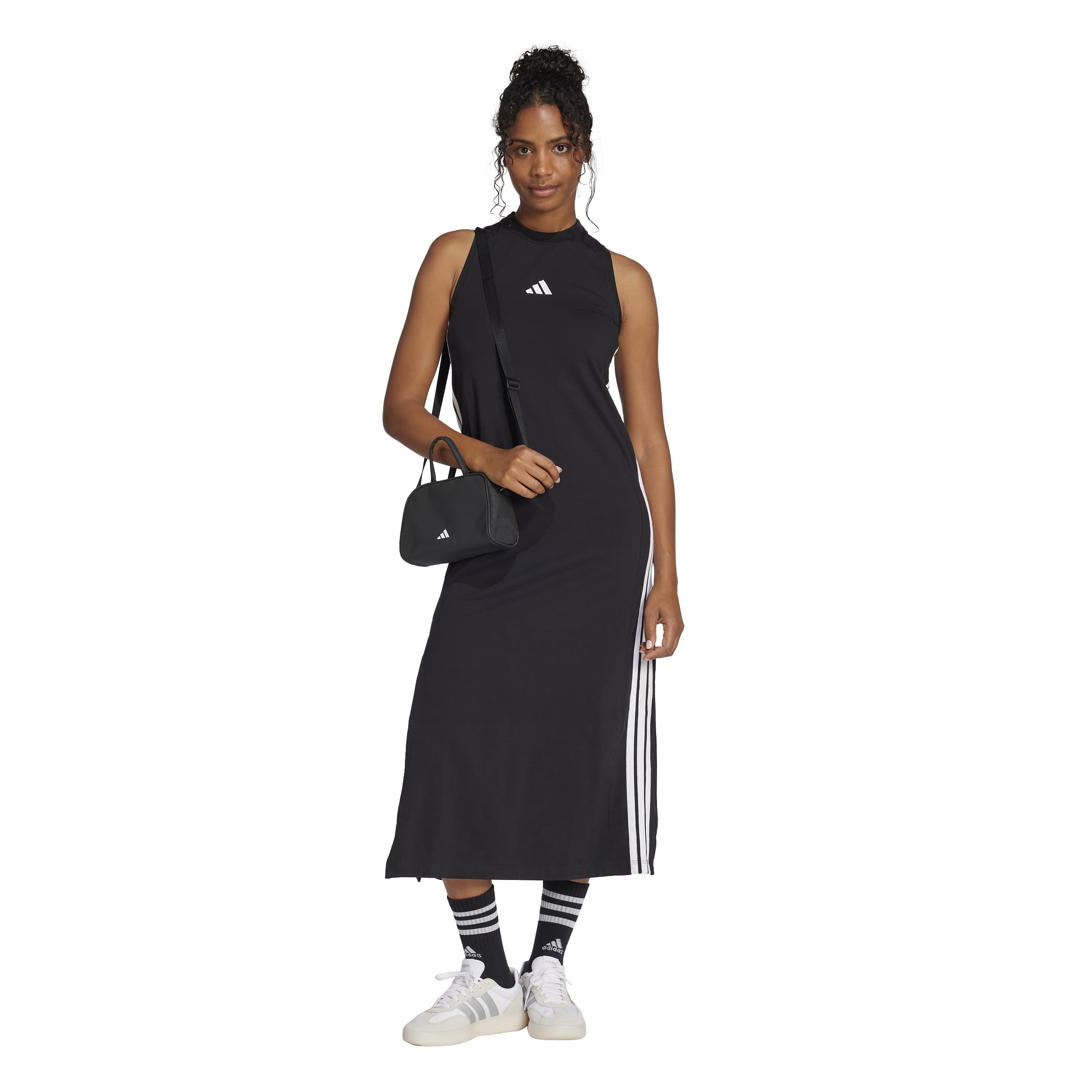 adidas Women’s Essentials 3-Stripes Long Racerback Dress, Black/White