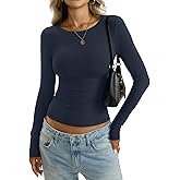 EasyGala Womens Cotton Long Sleeve Shirts Wide Round Neck Fitted Tops Basic Going Out Crop Outfits Fall Undershirts 2026