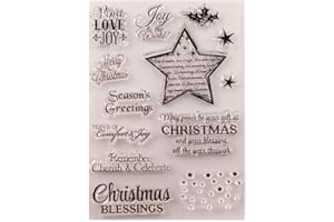 LZBRDY Merry Christmas Stars Blessing Words Clear Rubber Stamps for Card Making and Scrapbooking Christmas Silicone Stamps (T1600)