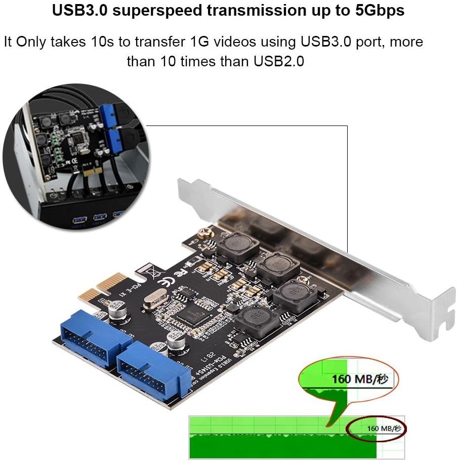 Header USB 3.0 Card Adapter, 2 Port 19Pin PCI-Express to Internal Header USB 3.0 Card Adapter with Low Profile, Pcie Usb 3.0 Card - Image 4