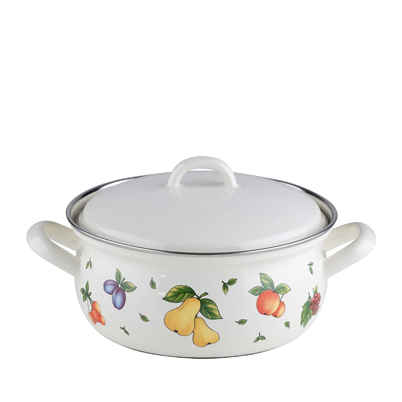 Riess, 0171-068, Casserole with lid 20, Country - Fruit Garden, Diameter 20 cm, Capacity 2.0 litres, Height 15.9 cm, White with Fruit Decoration, Induction