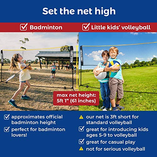 Boulder Portable Badminton Net Set - 17-Ft Size for Tennis, Soccer Tennis, Pickleball, Kids Volleyball - Easy Setup Nylon Sports Net with Poles - for Indoor or Outdoor Court, Beach, Driveway (Renewed)
