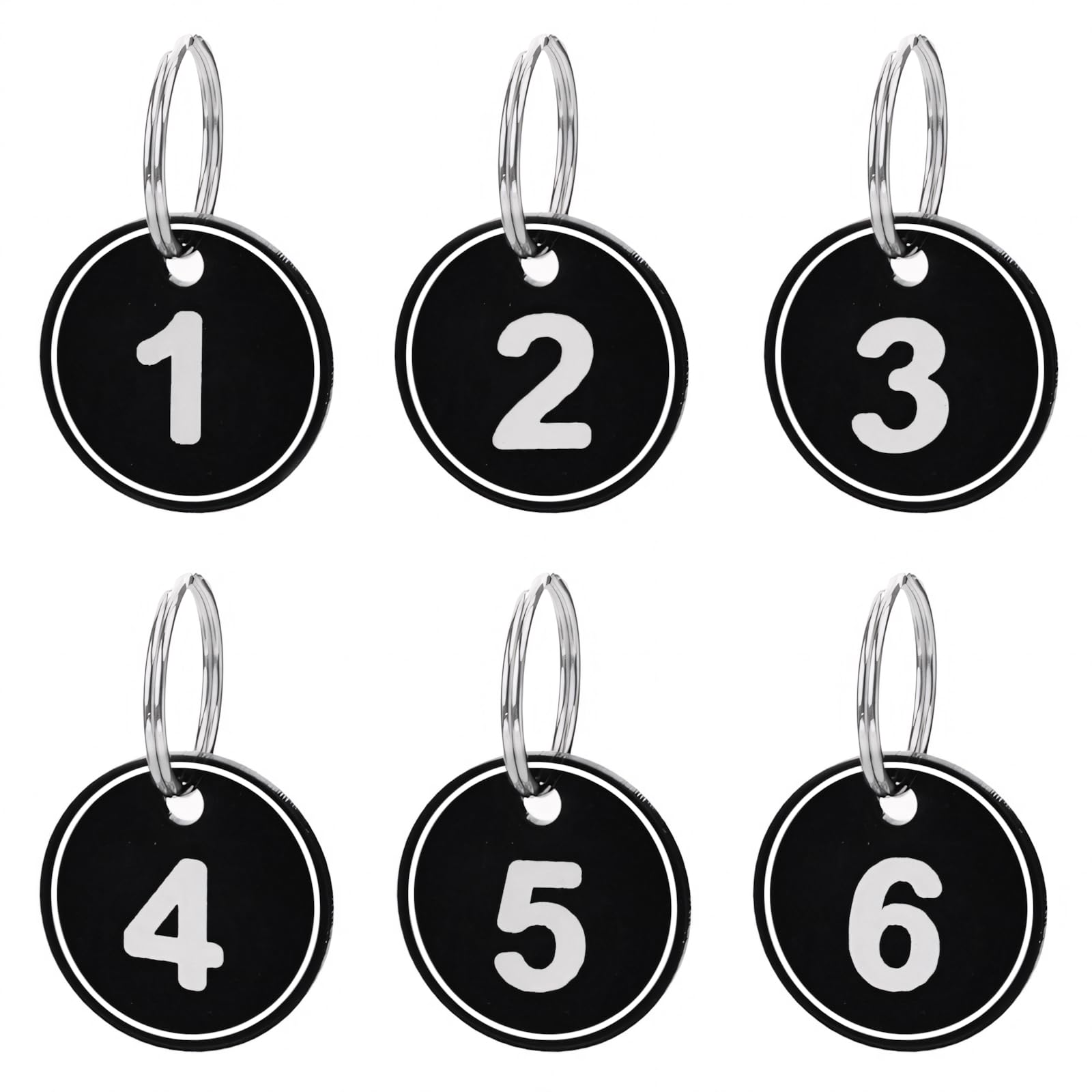 Aspire 1-50 Plastic Numbered Key Fobs Black Round Numbered Key Tags ID Number Tags with Key Ring