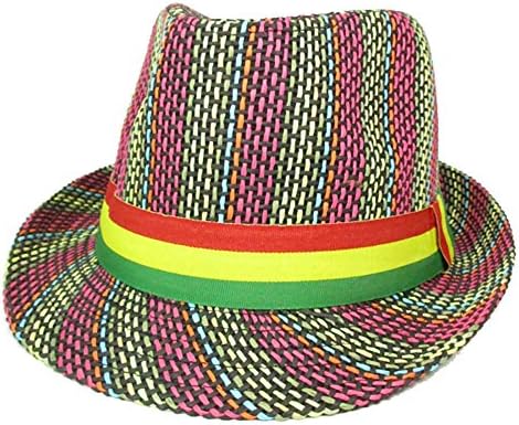Tropical Woven Straw Fedora Hat (59cm, Black Rasta)