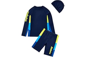 KID1234 Boys Rash Guard Swimsuits Set for Boys 2 Piece Swim Shirts Quick Dry Bathing Suits Size 5-14 Years