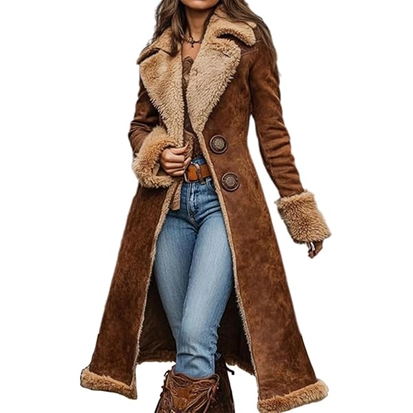 TACSTRUN Women's 70s Vintage Western Sherpa Fleece Lined Jacket