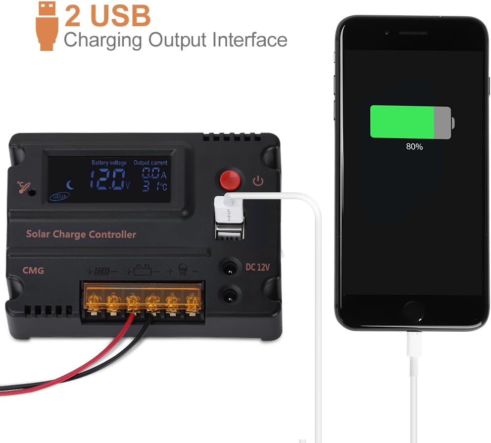 GHB 20A 12V 24V Solar Charge Controller Auto Switch LCD Intelligent Panel Battery Regulator Charge Controller Overload Protection Temperature Compensation : Garden & Outdoor